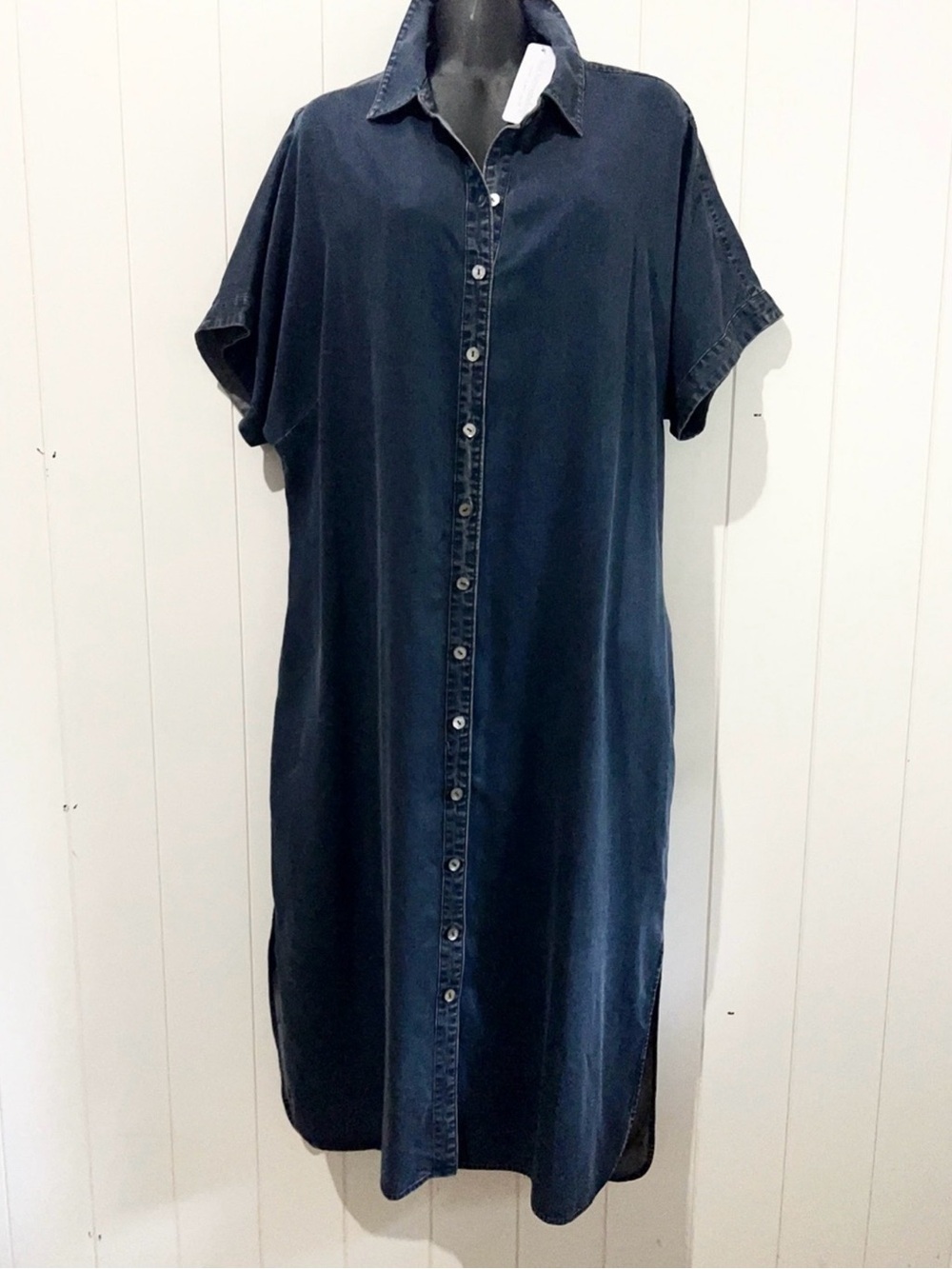 Soft Surroundings  NWT Je Veux  Denim Maxi Dress Button Front Size 1X Blue